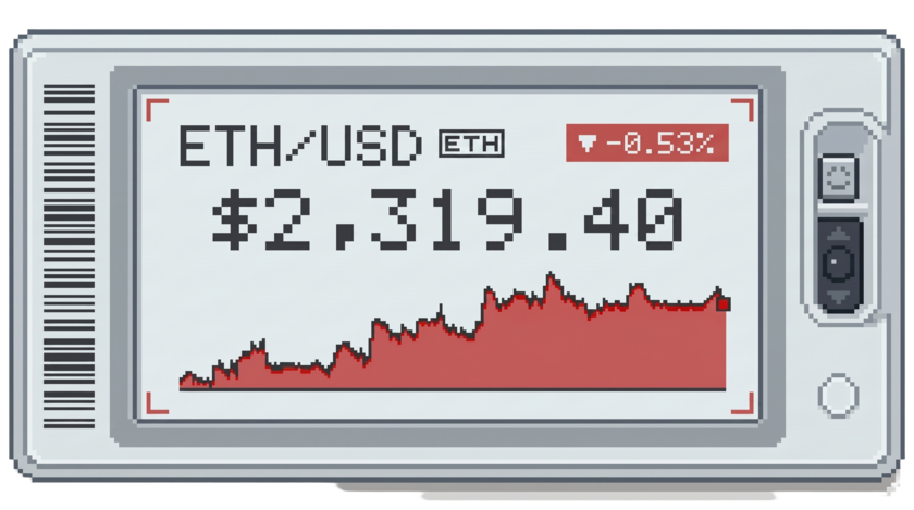 Pixel art electronic shelf label showing a TagTinker example